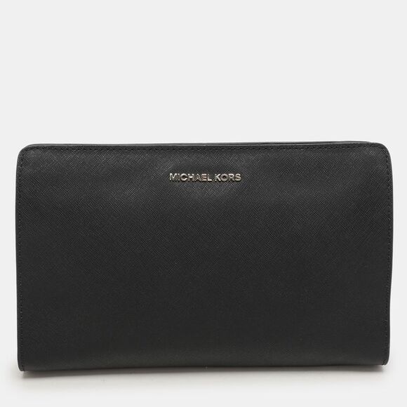 Michael Kors Black Leather Large Jet Set Travel Crossbody Bag